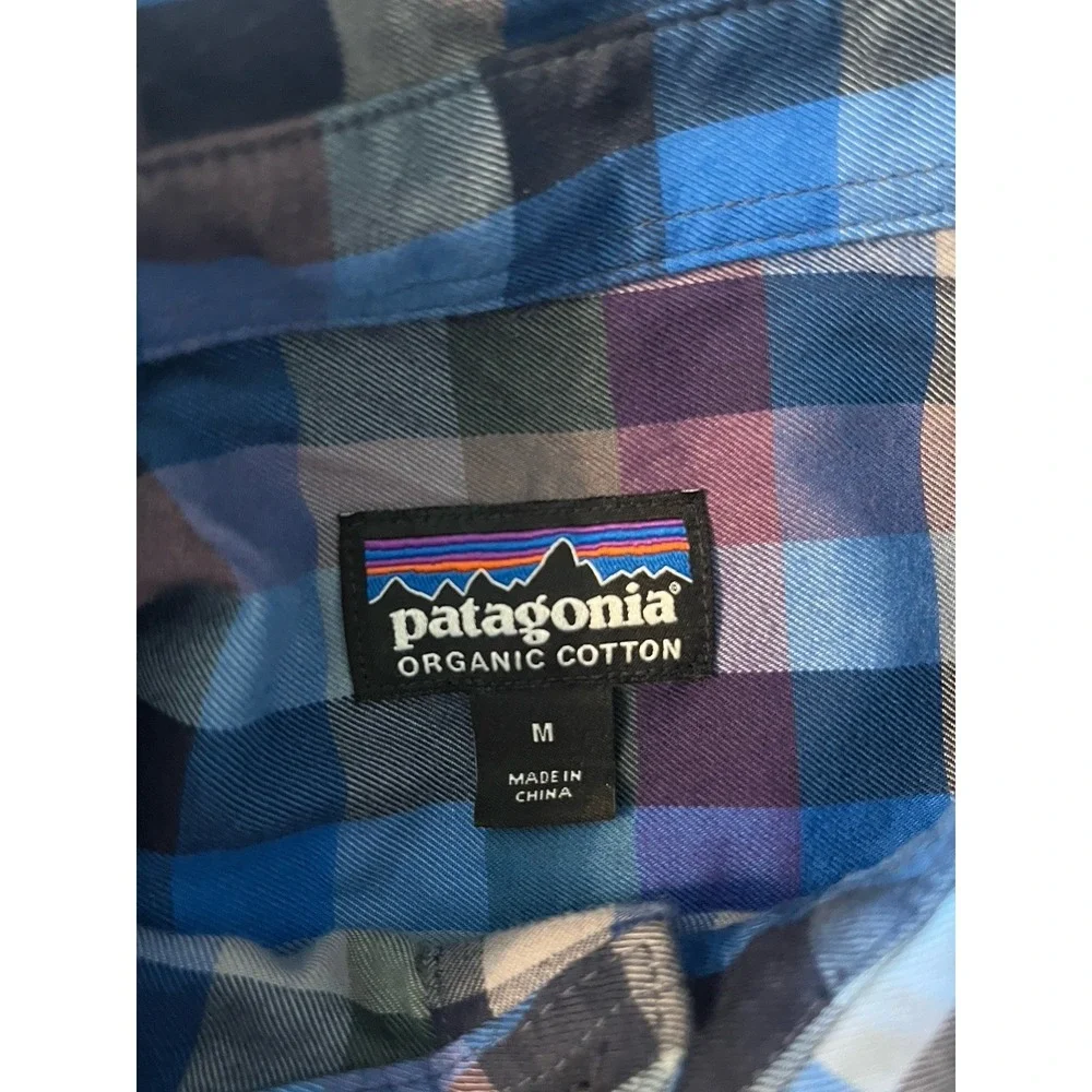 Patagonia Organic Cotton Plaid Button up Shirt Colorful Blue Purple Men's Medium